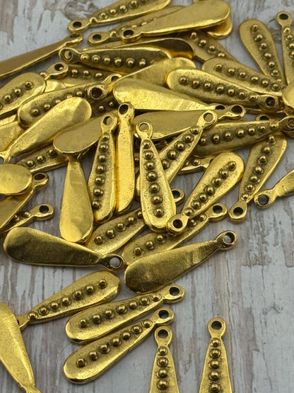 Long Dotted Pendant, Antiqued 18k Gold Plated - AG128