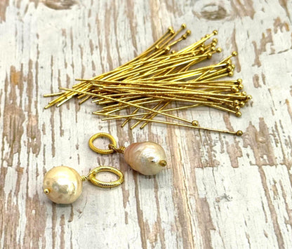50mm 20 Gauge Ball Head Pins (Set of 50), Antiqued 18k Gold Plated - AG174