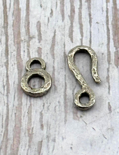 Artisan Hook and Eye Hammered Clasp, Antiqued Pewter, - PT527