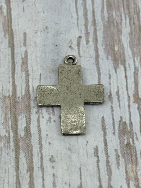 Distressed Cross Charm, Antiqued Pewter - PT506