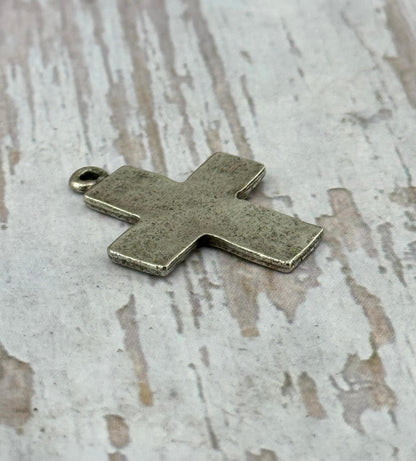 Distressed Cross Charm, Antiqued Pewter - PT506