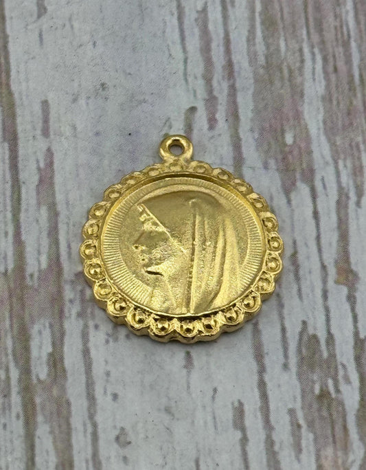 Mary Our Lady of Lourdes Medallion, Satin 18k Gold Plated - ST182