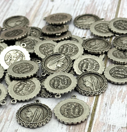Mary Our Lady of Lourdes Medal, Antiqued Pewter - PT362