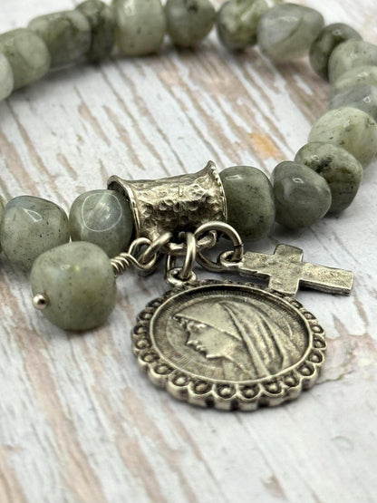 Mary Our Lady of Lourdes Medal, Antiqued Pewter - PT362