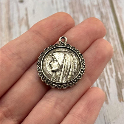 Mary Our Lady of Lourdes Medal, Antiqued Pewter - PT362