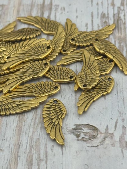 Bohemian Angel Wing Charm, Antiqued 18K Gold Plated - AG035