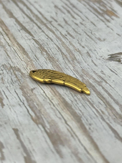 Bohemian Angel Wing Charm, Antiqued 18K Gold Plated - AG035