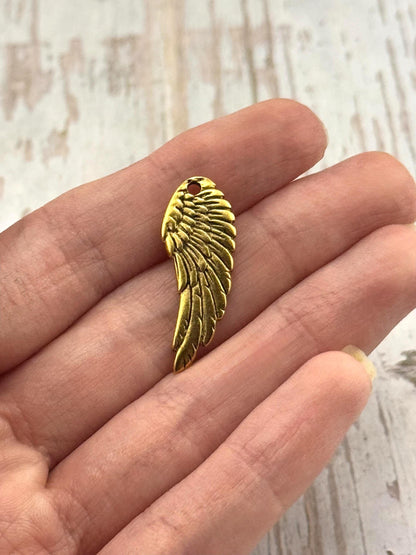 Bohemian Angel Wing Charm, Antiqued 18K Gold Plated - AG035