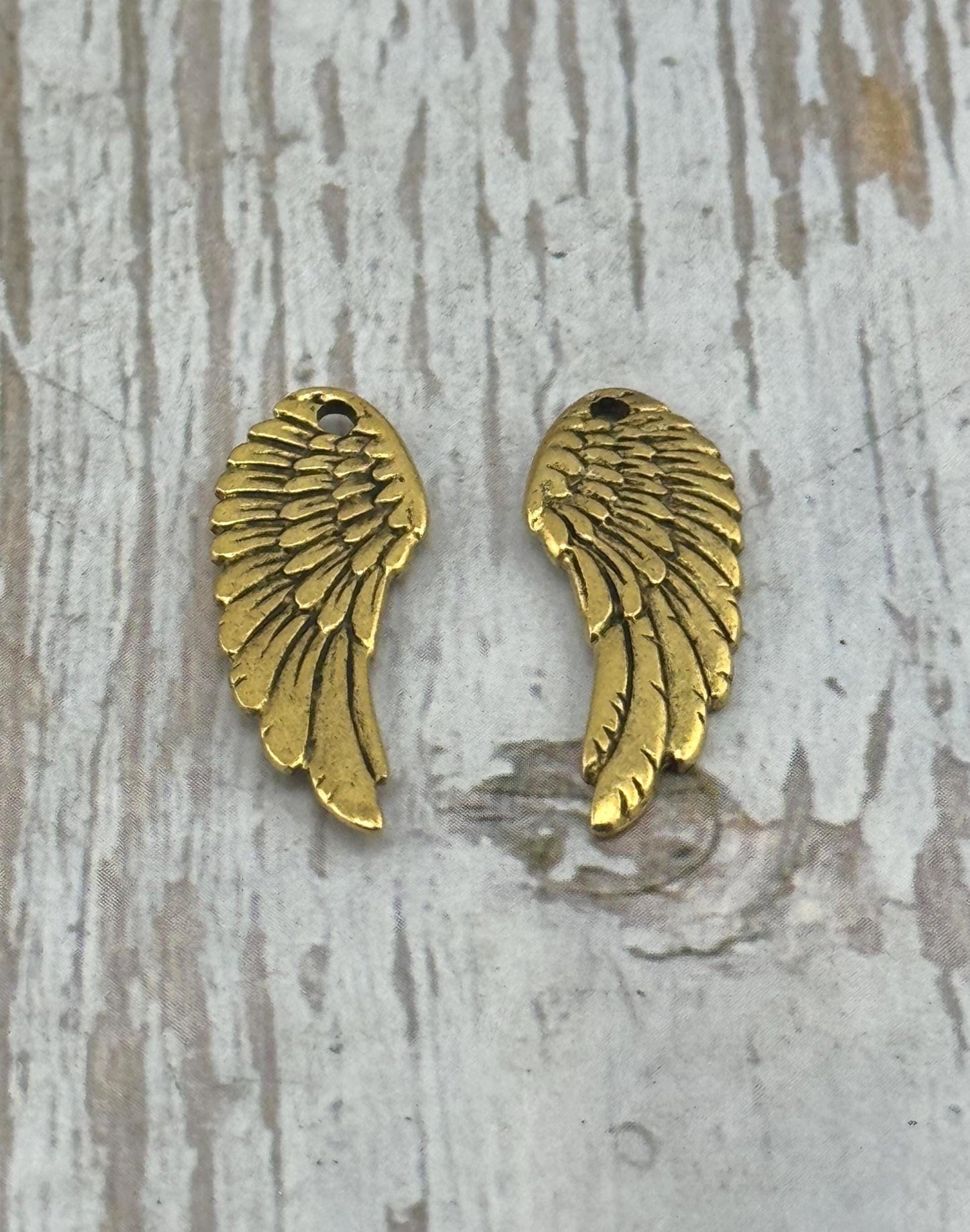 Bohemian Angel Wing Charm, Antiqued 18K Gold Plated - AG035