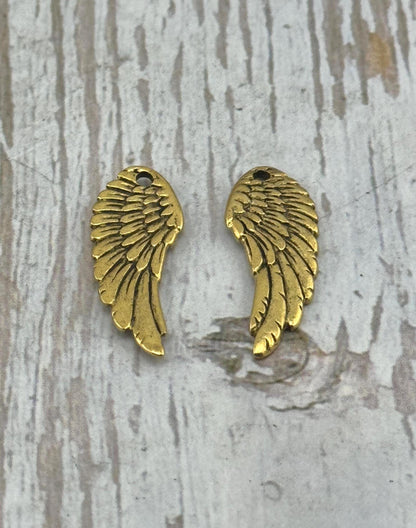 Bohemian Angel Wing Charm, Antiqued 18K Gold Plated - AG035