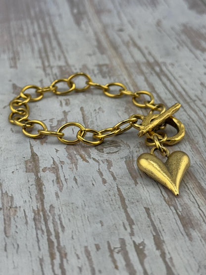 Elongated Puffy Heart Charm, Satin 18k Gold Plated - ST343