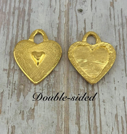 Breloque cœur double face, plaqué or 18 carats satiné - ST268