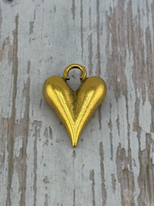 Puffy Heart Charm, Antiqued 18k Gold Plated - AG163