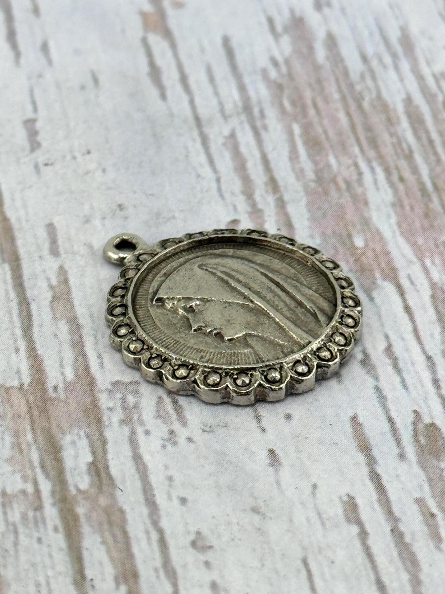 Mary Our Lady of Lourdes Medal, Antiqued Pewter - PT362