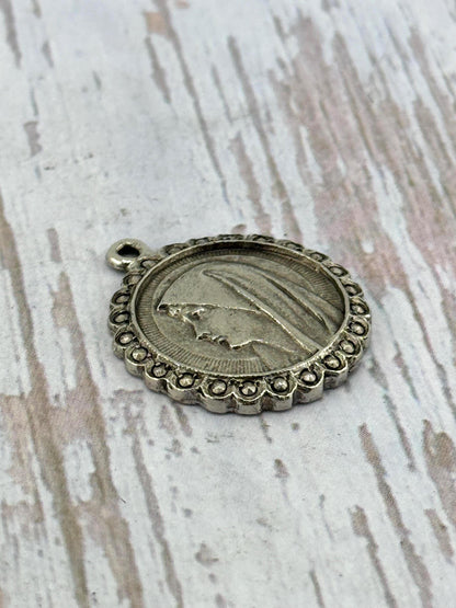 Mary Our Lady of Lourdes Medal, Antiqued Pewter - PT362