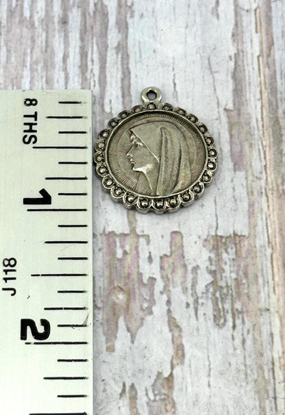 Mary Our Lady of Lourdes Medal, Antiqued Pewter - PT362