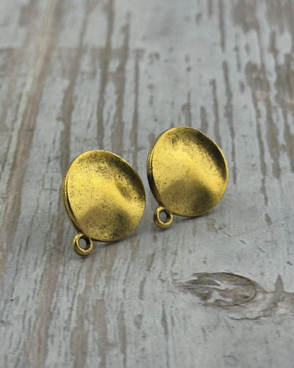 Boucles d'oreilles médaillon rond ondulé (Lot de 2), plaqué or 18 carats vieilli - AG168