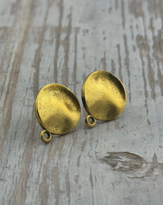 Wavy Round Medallion Earrings (Set of 2), Antiqued 18k Gold Plated - AG168