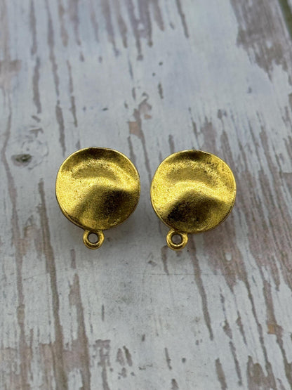 Boucles d'oreilles médaillon rond ondulé (Lot de 2), plaqué or 18 carats vieilli - AG168