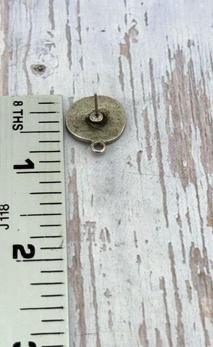Wavy Hammered Round Medallion Earring Posts, Antiqued Pewter - PT528
