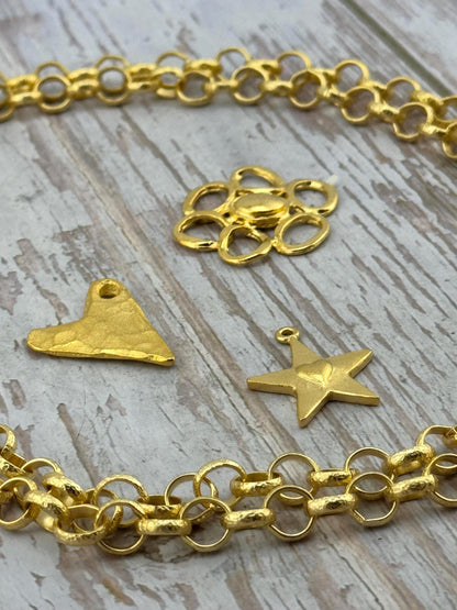 Chaîne Rolo ronde martelée, plaquée or 18 carats satiné - S067-CH