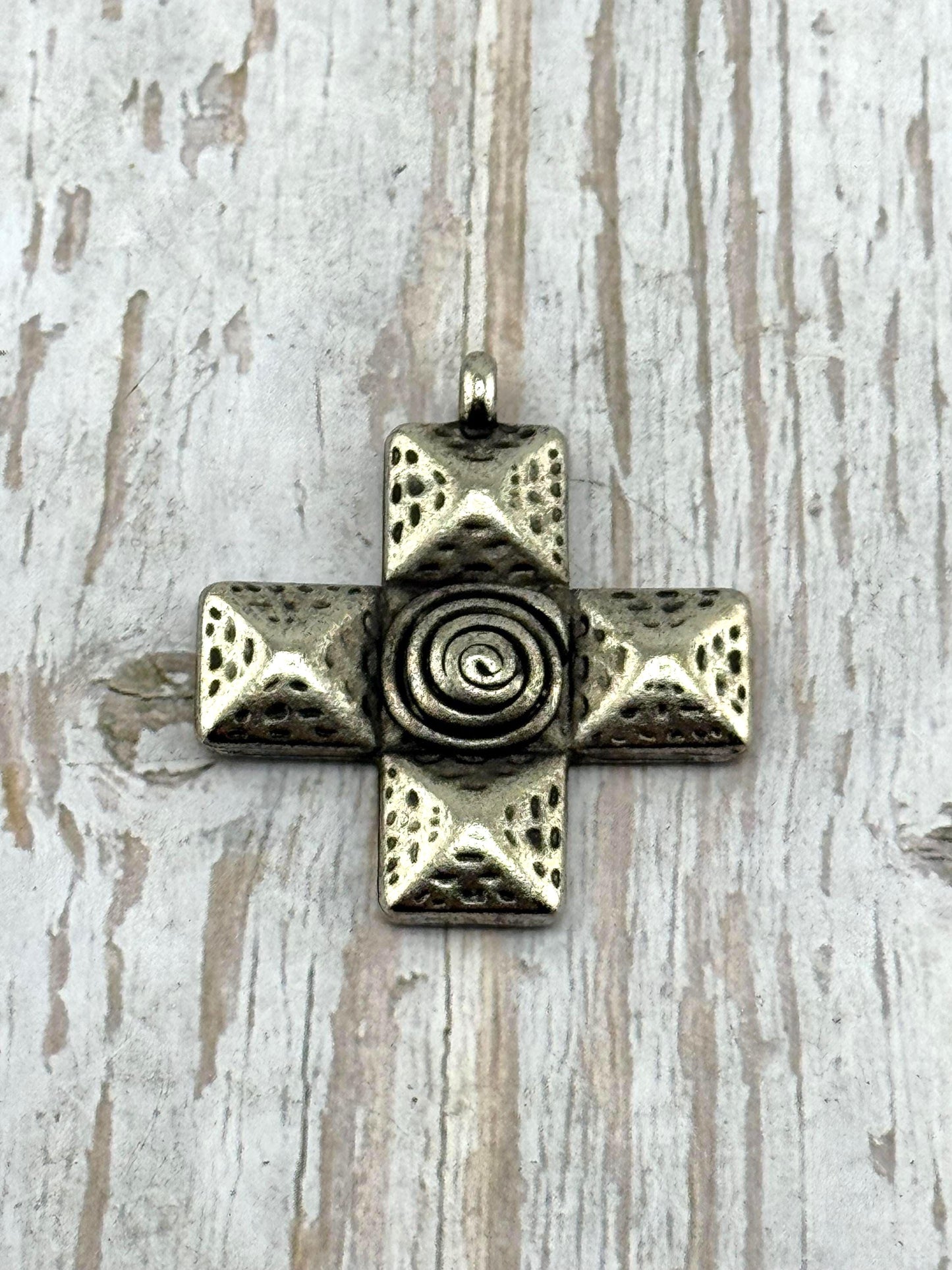 Large Square Cross Charm, Antiqued Pewter - PT519