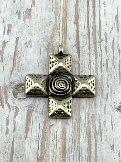 Large Square Cross Charm, Antiqued Pewter - PT519