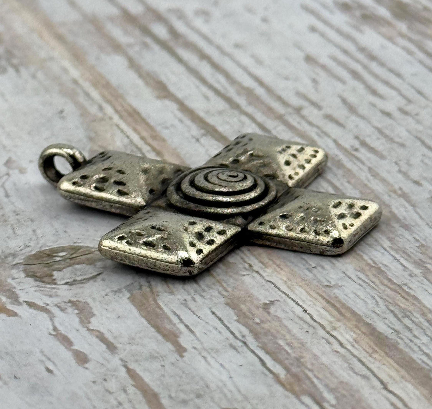 Large Square Cross Charm, Antiqued Pewter - PT519