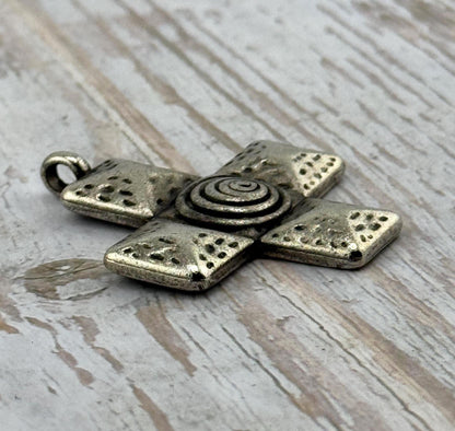 Large Square Cross Charm, Antiqued Pewter - PT519