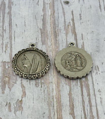 Mary Our Lady of Lourdes Medal, Antiqued Pewter - PT362