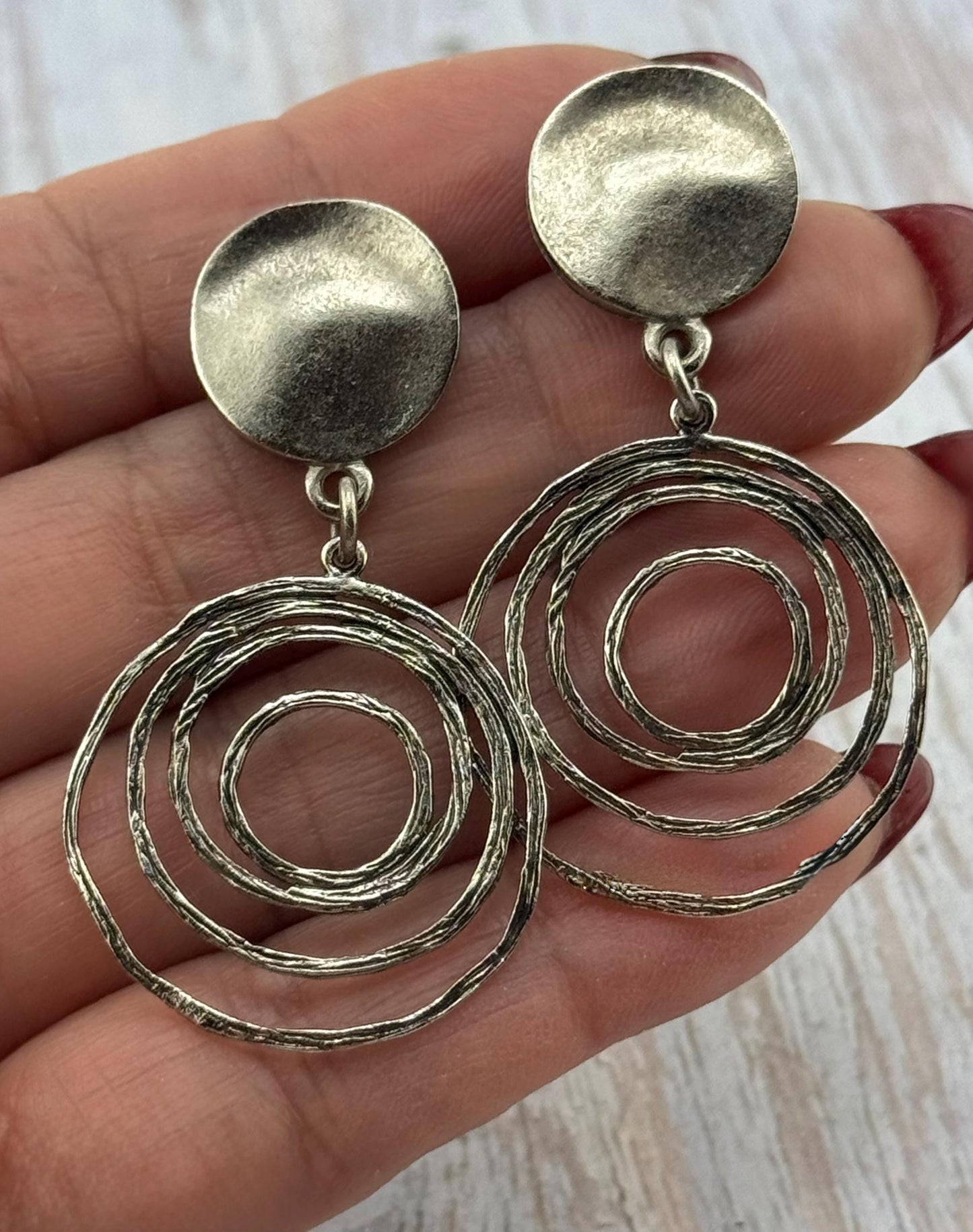 Wavy Hammered Round Medallion Earring Posts, Antiqued Pewter - PT528