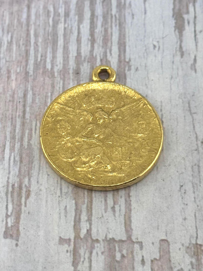 Colgante de Moneda Réplica de Ángel y Águila, Chapado en Oro de 18k Envejecido - AG180