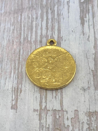 Colgante de Moneda Réplica de Ángel y Águila, Chapado en Oro de 18k Envejecido - AG180