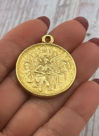 Colgante de Moneda Réplica de Ángel y Águila, Chapado en Oro de 18k Envejecido - AG180