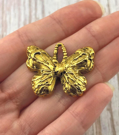 Artisan Butterfly Charm, Antiqued 18k Gold Plated - AG111