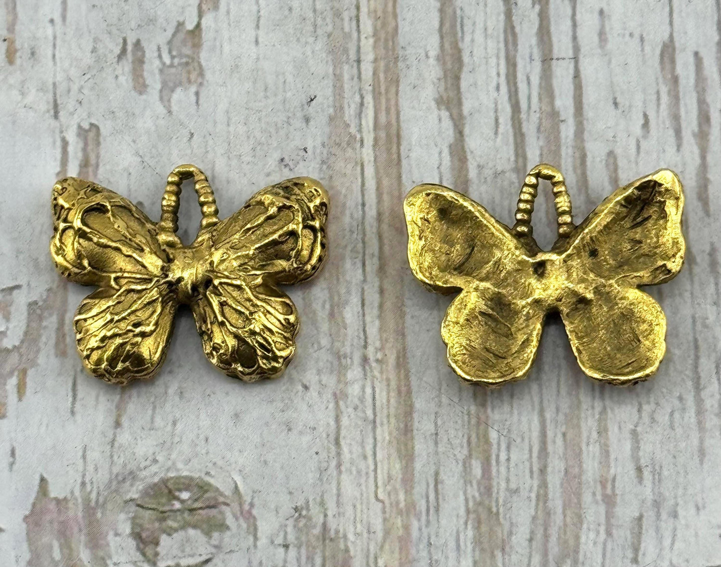 Artisan Butterfly Charm, Antiqued 18k Gold Plated - AG111