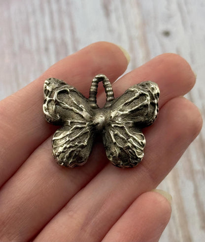 Rustic Large Butterfly Charm, Antiqued Pewter - PT471
