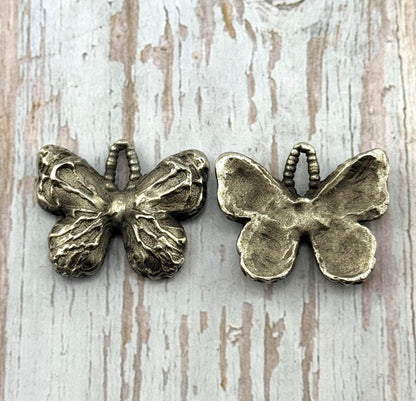 Rustic Large Butterfly Charm, Antiqued Pewter - PT471