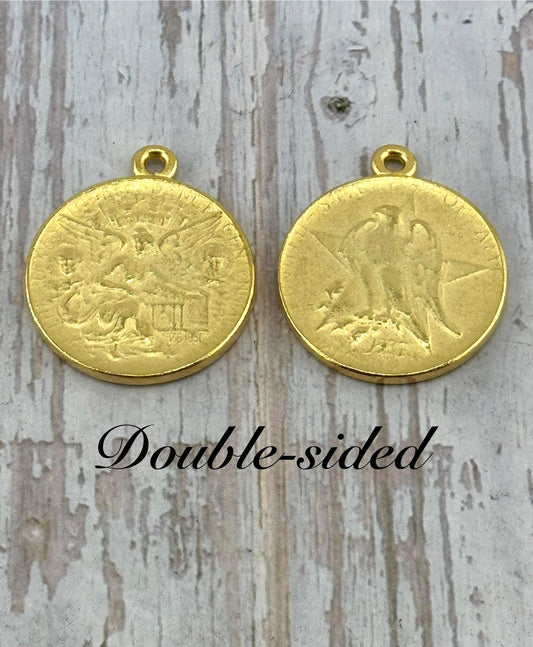 Replica Angel and Eagle Coin Pendant, Satin 18k Gold Plated - ST360