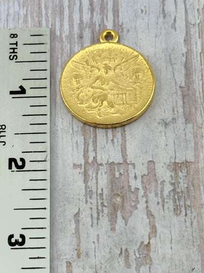 Colgante réplica de moneda de ángel y águila, chapado en oro de 18k satinado - ST360