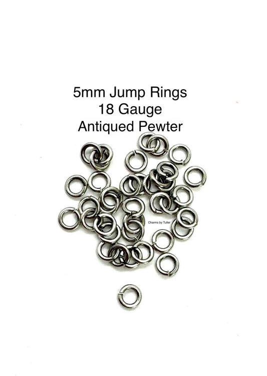 Anillas de salto de 5mm y calibre 18 (juego de 50 o 100), chapado en peltre envejecido - P020-JR