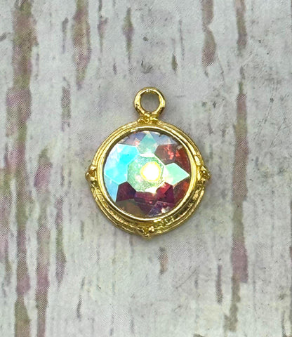 AB Crystal Round Bezel Charm, Satin 18k Gold Plated - ST542
