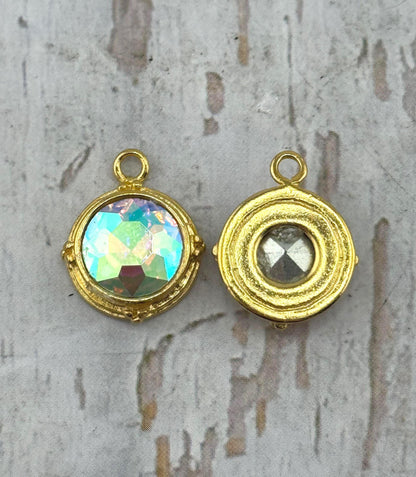 AB Crystal Round Bezel Charm, Satin 18k Gold Plated - ST542