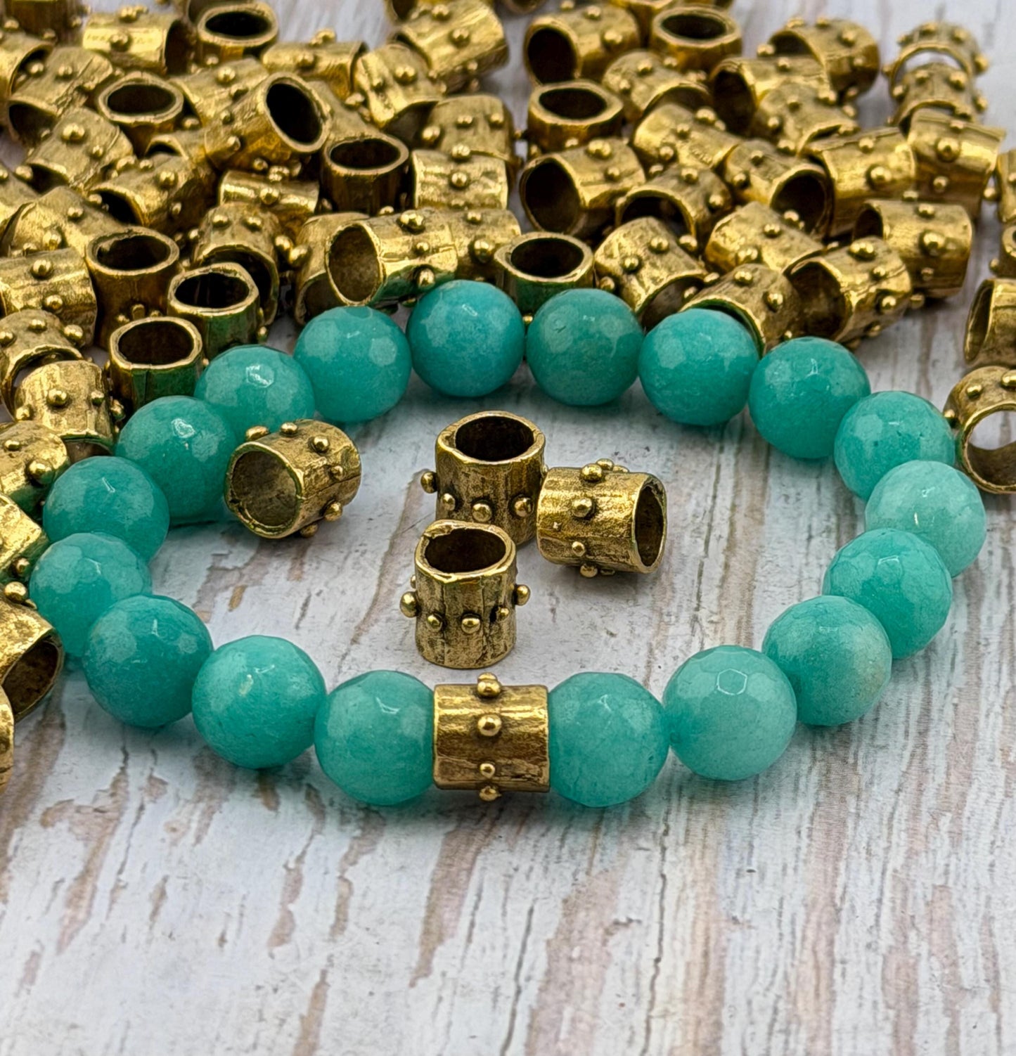 Artisan Dotted Barrel Spacer Beads, Antiqued 18k Gold Plated - G170