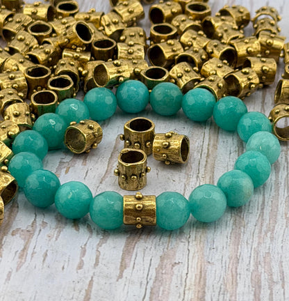 Artisan Dotted Barrel Spacer Beads, Antiqued 18k Gold Plated - G170
