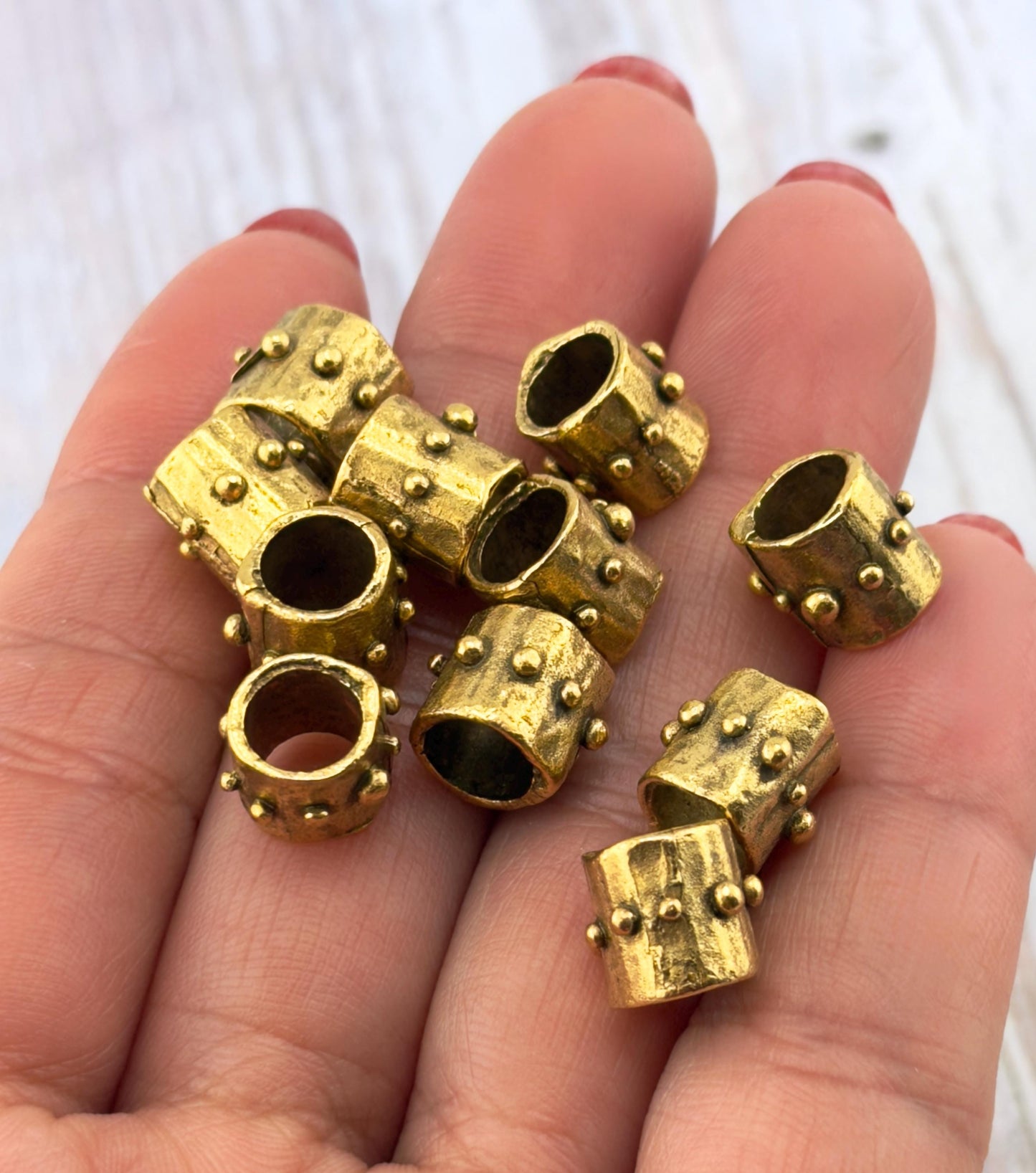 Artisan Dotted Barrel Spacer Beads, Antiqued 18k Gold Plated - G170