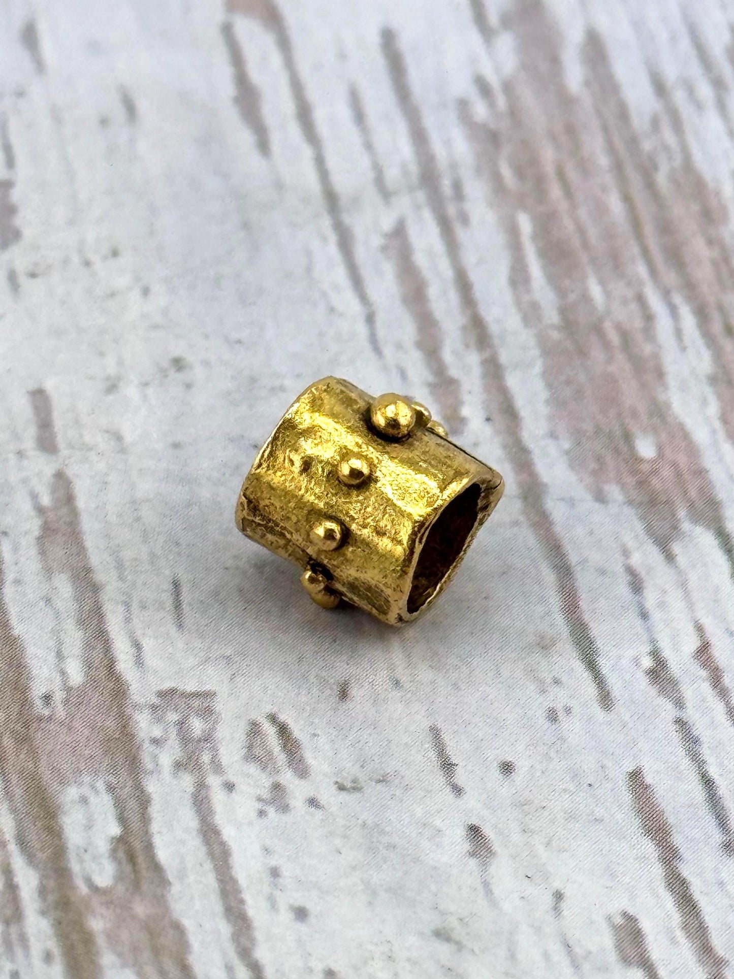 Artisan Dotted Barrel Spacer Beads, Antiqued 18k Gold Plated - G170