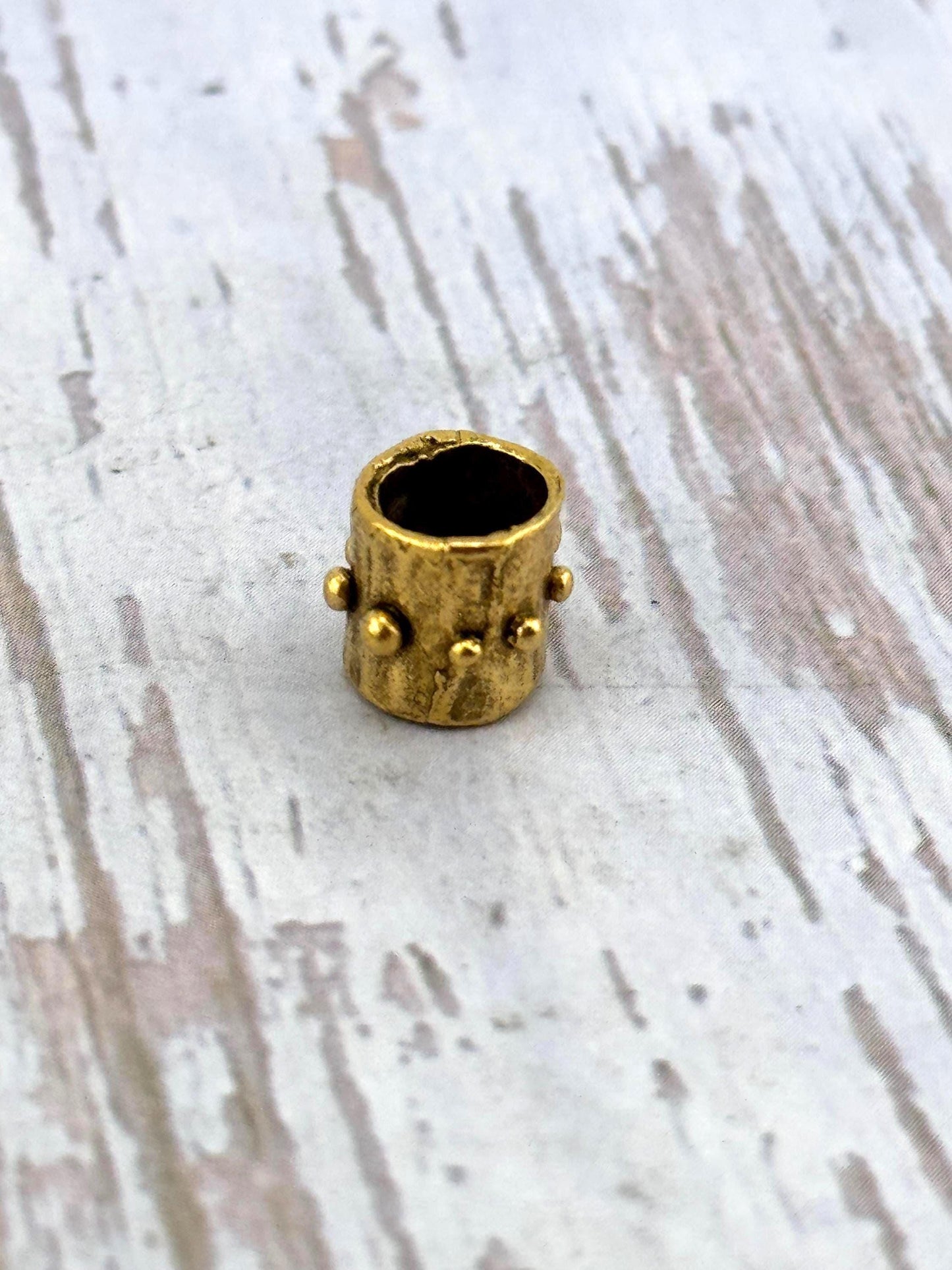 Artisan Dotted Barrel Spacer Beads, Antiqued 18k Gold Plated - G170