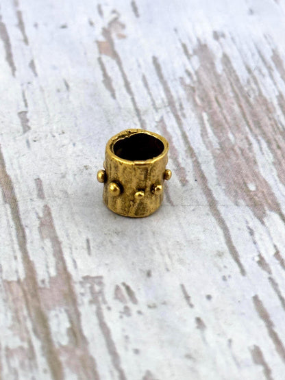 Artisan Dotted Barrel Spacer Beads, Antiqued 18k Gold Plated - G170