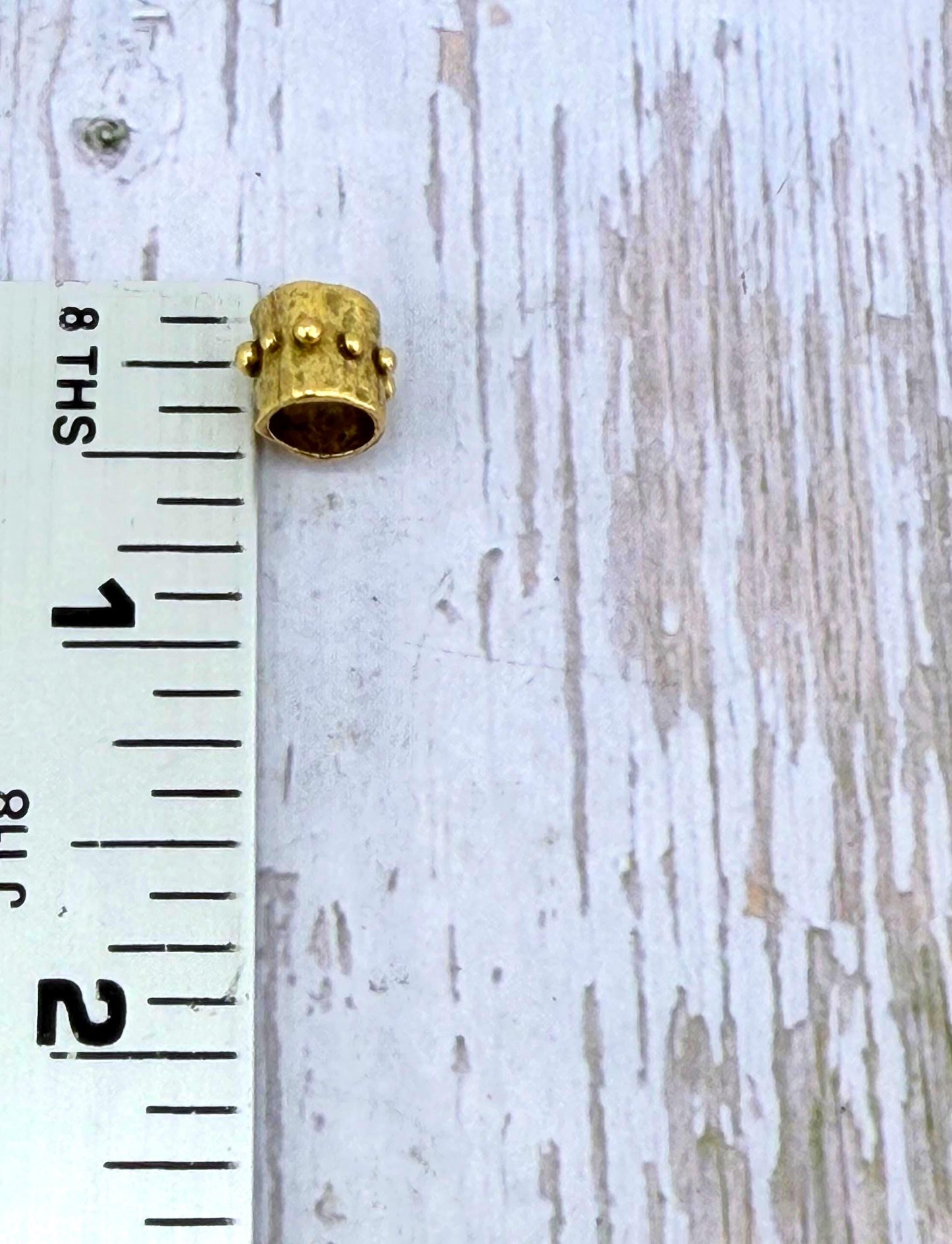 Artisan Dotted Barrel Spacer Beads, Antiqued 18k Gold Plated - G170